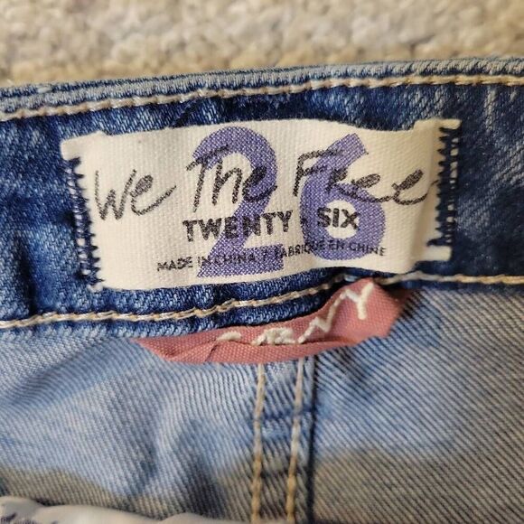 We The Free Free People Jean Shorts Women's 26 Mid Rise Blue Distressed - Picture 2 of 5